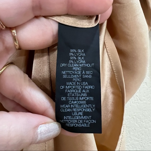 Maria + Cornejo Silk Blouse Womens Sz 8 Gold Brown Oversized Draped Pleated Read - Picture 2 of 9